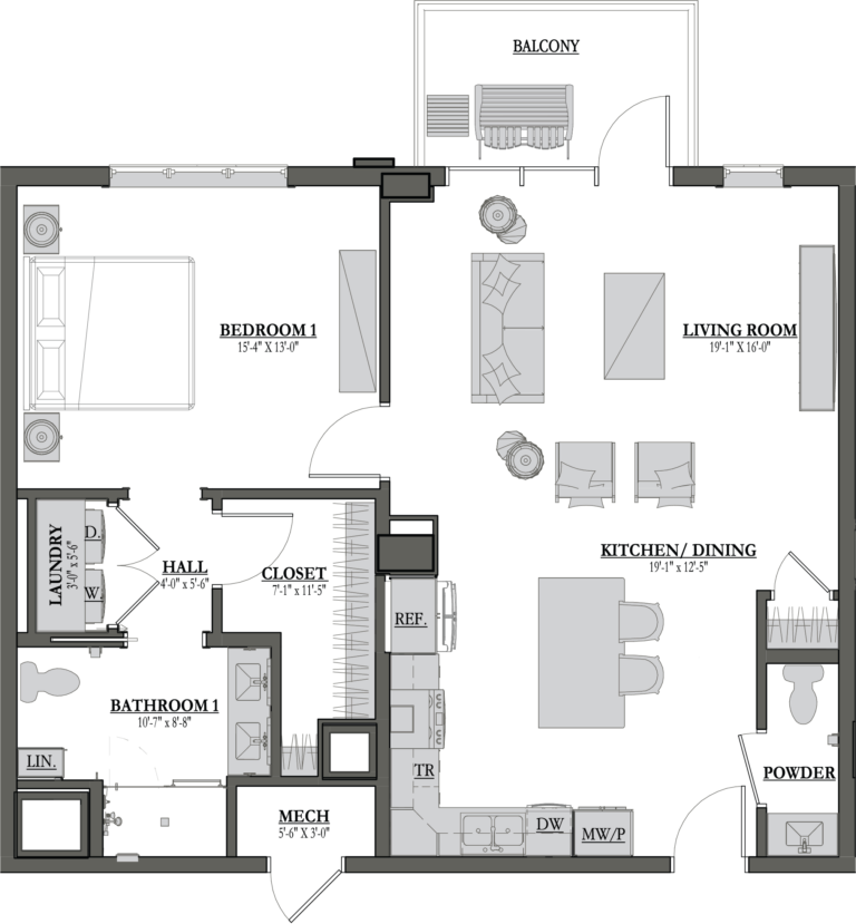 Inwood Floor Plan, 2 bedrooms, 1.5 bathrooms